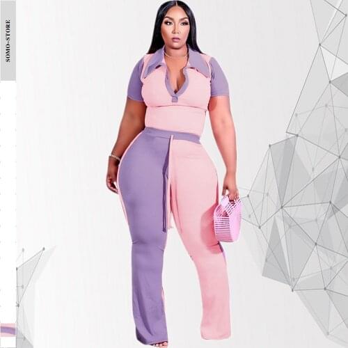 Autumn Style Plus Size Women Clothing Two Piece Set 4x Tracksuit Womens Pit Bar Patchwork Color Collar Wholesale Dropshipping