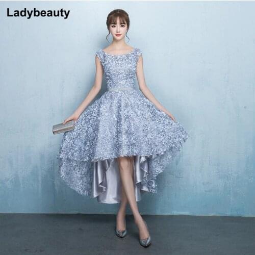New Arrival Gray Scoop Neck Flowers Lace Up Back Evening Dress Robe De Soiree Modern Classic Prom Dress Vesta De Festa