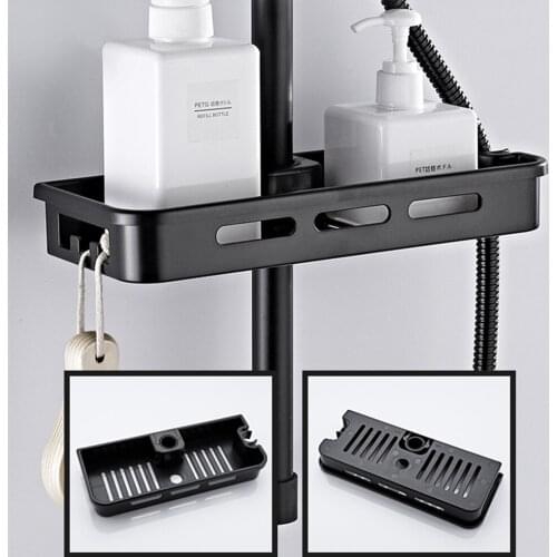 ABS Bathroom Shelf Rack Shower Caddy Wall Mount Holder Shower Organiser for Shampoo Soap with 20-25mm Rail and Double Hook