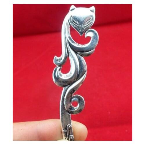 Exquisite Interesting Tibetan Silver Women 's Fox Hair Pin Stick