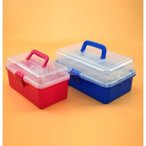 Blue/Red Painting Tools Storage Box S/L Size Plastic Drawing Stationeries Organizing Carrying Case For Art Supplies Collection