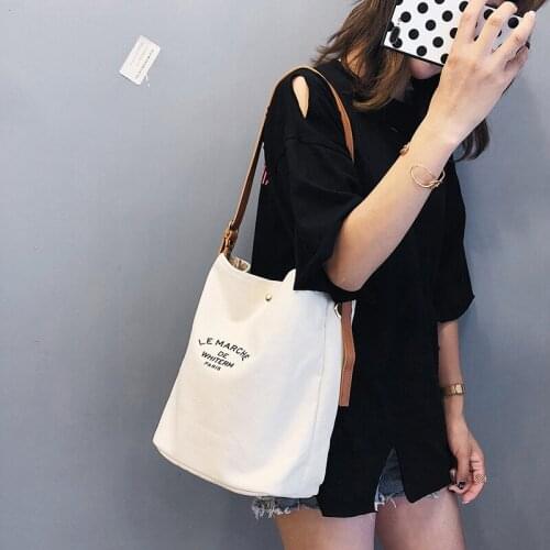 Casual Canvas Shoulder Bag for Women PU Leather Strap Female Cloth Travel CrossBody Bag Lady Fashion Simple Purses Handbag Tote