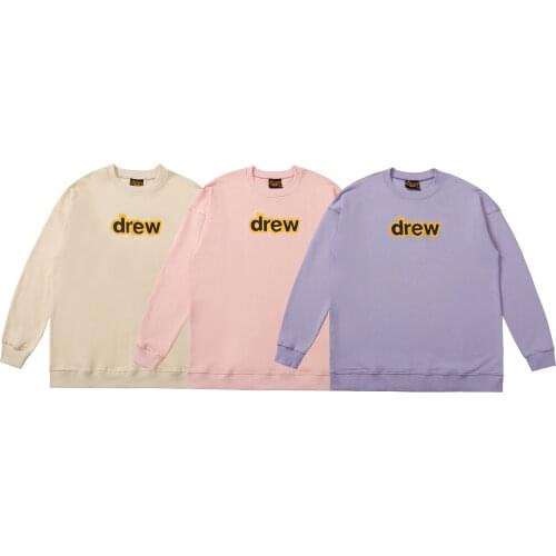DREW Sweater Hoodie 100% Cotton Long Sleeve Cotton Men O-neck Male Womens Tshirt High Quality Tops HOUSE JUSTIN Brand Smiley