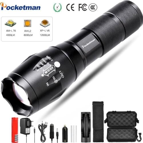 Ultra Bright 18000 LM Led flashlight lantern led torch T6/L2/V6 5 Switch Modes Zoomable Bicycle Light use 18650 battery Fish