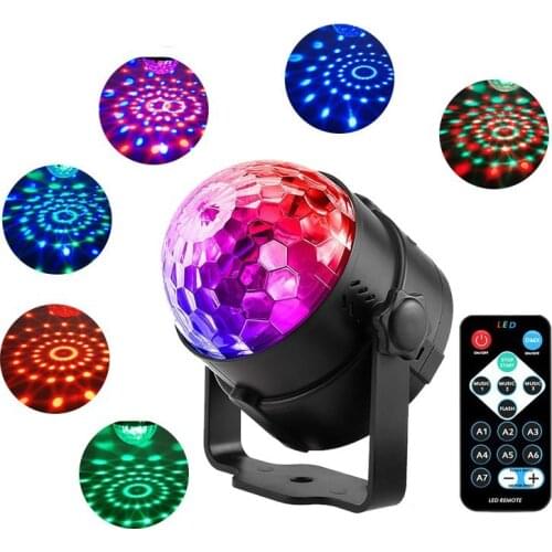 Sound Activated Rotating Disco Ball DJ Party Lights 3W 3LED RGB LED Stage Light For Kids Festival Birthday Xmas Wedding Bar Club