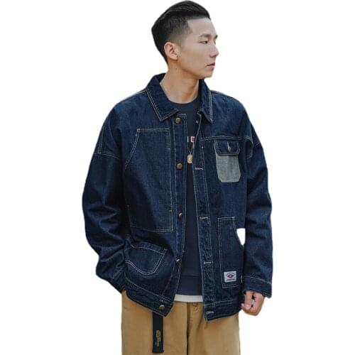 Japanese Mens Fashion Coat Lapel Multi-pocket Denim Jacket Spring and Autumn Casual Jacket Men Motorcycle Denim Jacket