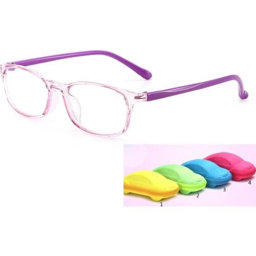 With Case Boy Girl Game Reading Computer Protective Goggle Fashion Children Glasses Plain Kids Square Anti Blue Light Eyewear