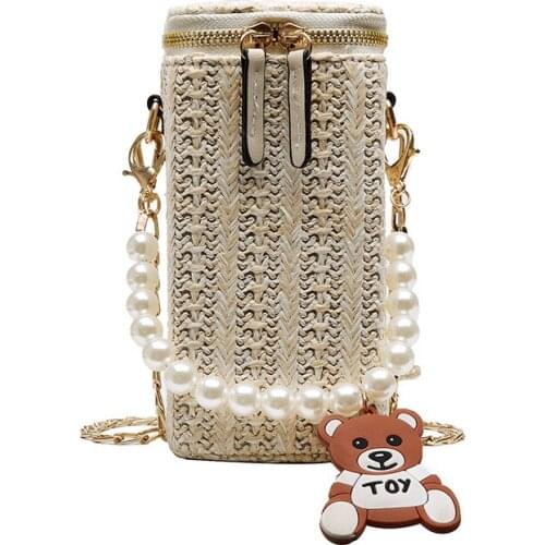 Mobile Phone Bag Braided Rattan Bag Pearl Braided Beach Bag New Satchel Bags For Women 2019