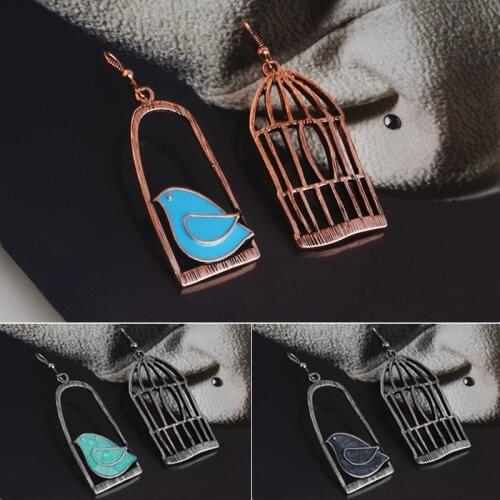 Retro creative Asymmetric birdcage Earring Bronze silver personality Bird Bird-Cage Drop Earring For Women Brincos Alloy jewelry
