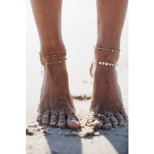 Womens Gold Beach Tiny Sequin Bulk Chain Anklets 4'lü Hot Summer Fashion attractive Modern Mystical Wrist