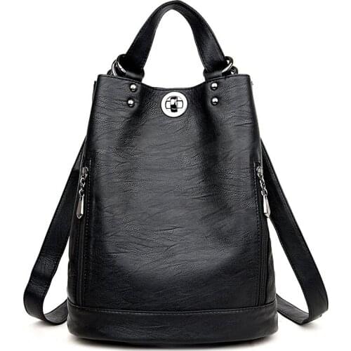 2021 High Quality Pu Leather Womens Backpack Woman Travel Drawstring Bag For Women Backpacks Fashion School Female Vintage Bags