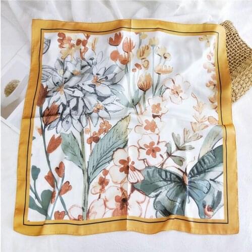 70*70cm Silk Scarf Women 2020 New Print Small Square Scarf Women Hair Scarf Bag Scarf Imitate Silk Gift FJ382