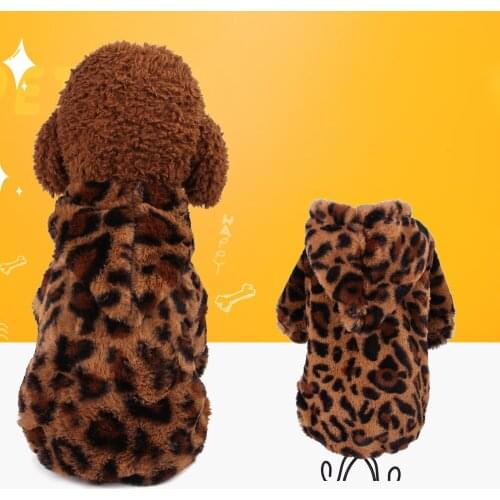 Winter Thick Leopard Print Pet Hoodies Short Plush Cat Dog Clothes Warm Velveted Pet Costume for Cats Small Dogs Poodle Hooded