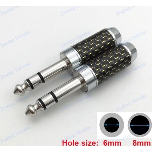 1Pcs Real Rhodium Plated Carbon Fiber 6.35mm Stereo 3 Pole Male Plug Straight Audio Connector Soldering for 6mm / 8mm Cable