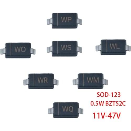 100pcs SOD-123 Zener Diode 1206 0.5W BZT52C 11V 12V 13V 15V 16V 18V 20V 22V 24V 27V 30V 33V 36V 39V 43V 47V