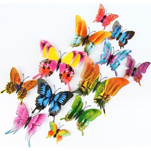 New Style 12Pcs Double Layer 3D Butterfly Wall Sticker On The Wall Home Decor Butterflies For Decoration Magnet Fridge Stickers