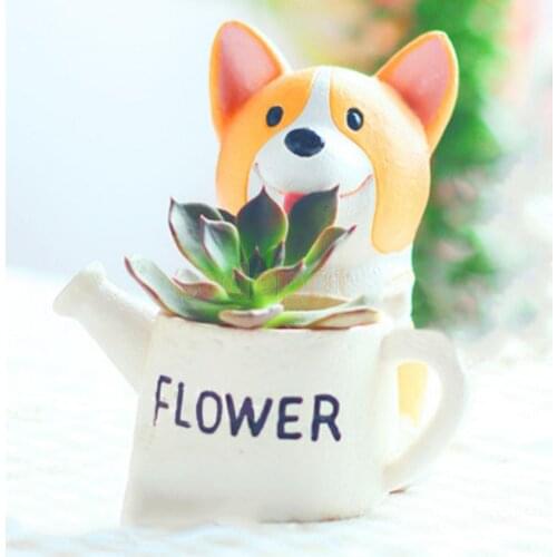 2Pcs Planter Plant Pot Indoor Outdoor Cacti Succulent Herb Flower Resin Cute Dog Design Case