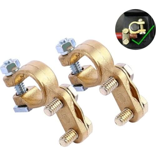 2 Pcs Car Battery Terminal Wire Cable Clamp Terminal Quick Disconnect Shut-Off Thick Brass Connectors For Car Auto Accessories
