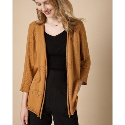 Spring 2021 new 100% pure wool knitted cardigan jacket womens hollow short loose loose wild shawl outer wear thin top
