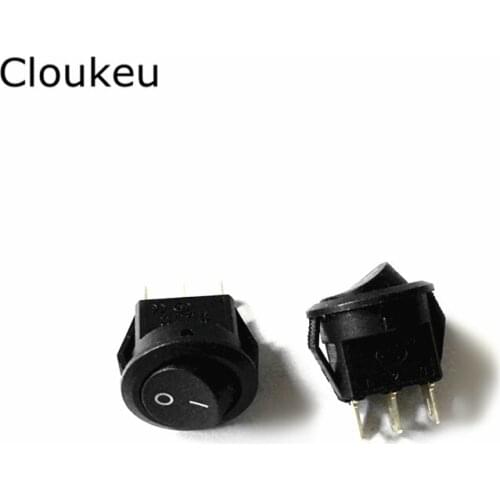 5Pcs 15MM Rocker Switch Round Black 3Pin 2File Seesaw switch 3A250V 6A125V Power switch