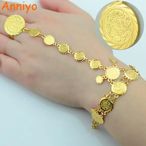 Anniyo Wholesale Coin Bracelet for Women,Arab Chain Middle Eastern Gift,Gold Color Coins Jewelry Middle Eastern Wedding #048006