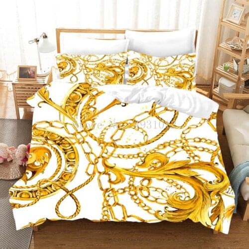 Baroque Art Gorgeous Golden Bedding Set Luxury Home Decor Bed Linen Set 2/3 Piece with Pillowcase Single Double Full Queen Size