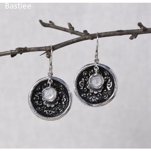 Bastiee Ethnic Earings Fashion Jewelry 925 Sterling Silver Earrings Gifts For Women Drop Earrings Vintage Jade Silver