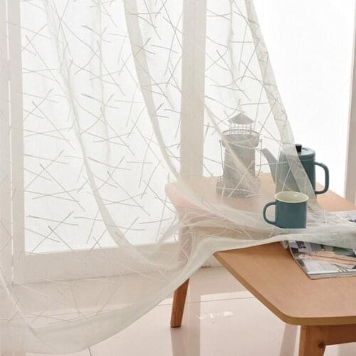 White Irregular Cotton Thread Embroidered Gauze Sheer Bay Window Curtains Tulle for Bedroom Window Screen For Living Room SM-189