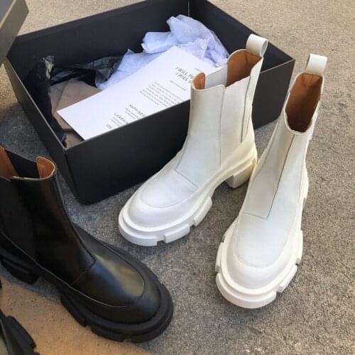 Brand Womens Shoes Chelsea Round Toe Boots Boots-women Fashion Ankle Rubber 2020 Med Rock Hoof Heels Lace-Up