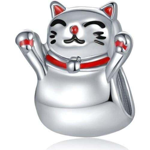 New Silver Color Lucky Cat Cute Colorful Pendant Beads Fit Original Pandora Charms Silver Color Bracelets Women Girl Jewelry
