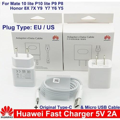 Huawei FAST 5V2A Charger Mate 10 Lite Original EU/US Charging USB3.1 5A Cable For P10 P9 P8 Lite Mate 10 Lite Honor8 7X, Y5 6 7