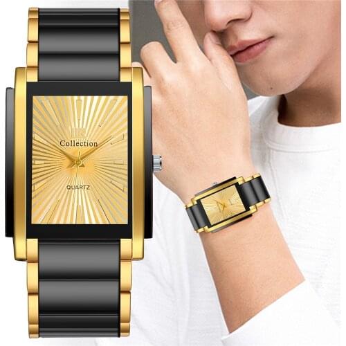 Fashion Luxury Men Rectangle Quartz Watch Stainless Steel Belt Male Clock Wristwatches Man Quartz Clock Relogio Masculino