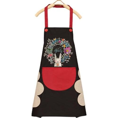 Women Apron Wipeable Waterproof Oil-Proof Cartoon Wreath Rabbit Kitchen Nail Shop Apron