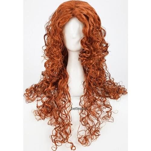 Movie Brave Princess Merida Cosplay Wigs Long Curly Heat Resistant Synthetic Hair Wig + Wig Cap