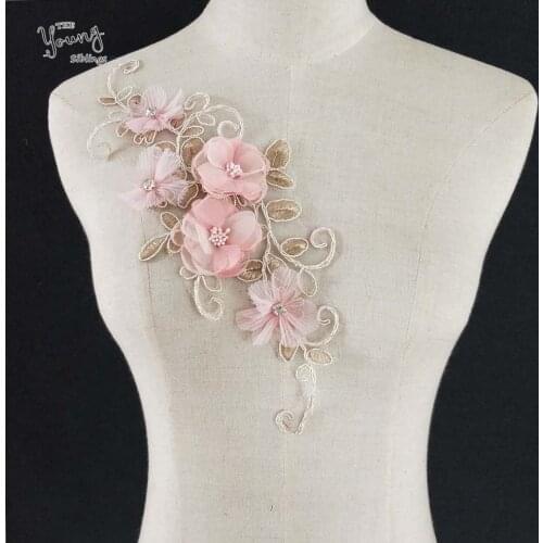 Exquisite Lace Collar Pink 3D Flower Faux Diamond embellishment Lace Collar costume decorate Sewing Applications Lace Applique