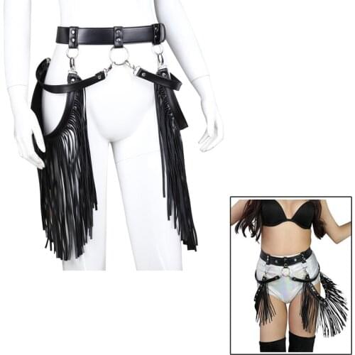 Leather Tassel Harness Chastity Pants Underwear Cosplay SM Restraint Bondage Skirts Waistband Belt Adjustable Fetish Sex Toys