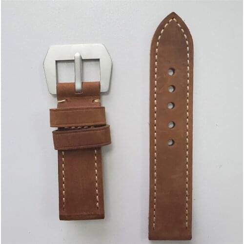 Leather Watch Bands Watchband Brown Strap with Stainless Steel Buckle for Women Men Watch Replacement Parts
