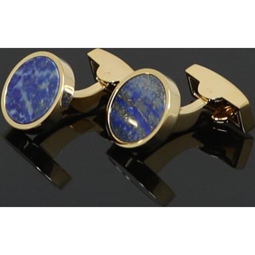 Round Gold Tone Lapis Lazuli Stone Cufflinks Fathers Day Gift Cuff Links Birthday Gifts Cuff Links