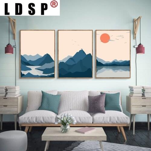 LDSP Abstract Canvas Painting Sunset Mountain Lake Landscape Modern Posters and Prints Wall Art Picture Living Room Home Decor