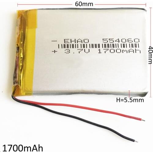 3.7V 1700mAh 554060 Lithium Polymer Li-Po Rechargeable Battery li ion For PAD GPS PSP Vedio Game E-Book Tablet PC Power Bank