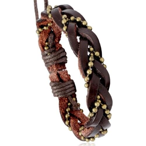 Fashion Casual Braided Leather Chain Bracelet Retro Vintage Charm Wrap Bangle Handmade Ethnic Wristbands for Hiphop Punk Jewelry
