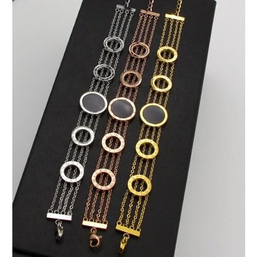 Fashion New Roman Numerals Bracelet Stainless Steel 5 Round Circles Bracelet Women Chain Link Bracelet