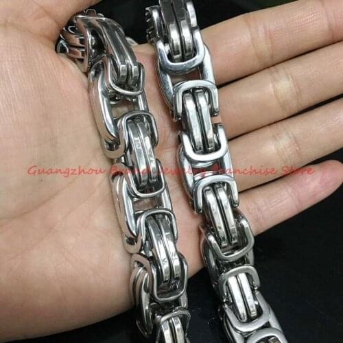 7"-40" Promotion 7/8/10/12/15MM Mens Chain Link Necklace Stainless Steel Silver color Byzantine Chain High Quality