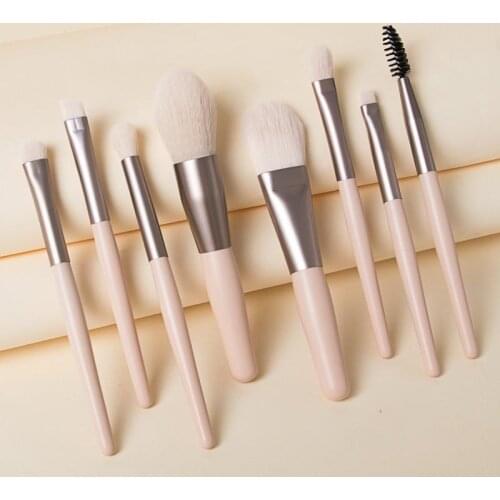 GUJHUI 8pcs Mini Makeup Brushes Matte Wooden Handle Portable Soft Hair Make Up Brush Set High Quality Beauty Cosmetic Tools