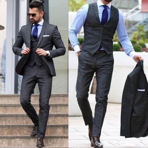 New Costume Slim Fit Men Suits Slim Fit Business Suits Groom Black Tuxedos for Formal Wedding Suits Jacket Pant Vest 3 Pieces