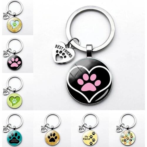 New Cute Kitten and Puppy Footprints Pattern Keychain Heart Shaped Best Friend Pendant Friend Keychain Between Friends
