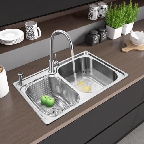 Reverse Basin Sink Sink Kitchen Double Trough 304 Stainless Steel Sink Left Small And Right Large Integrated Thick Water Basin