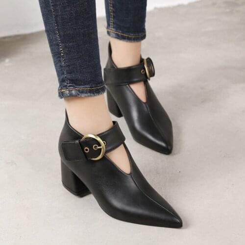 Autumn Winter Microfiber Leather Belt Buckle Female Riding Boot Footwear New Fashion Pointed Toe V-mouth Women Ankle Short Boots