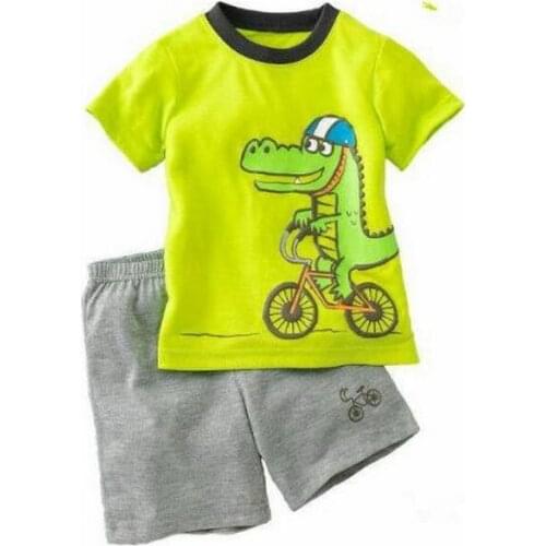 New 2021 Kids Boys Clothing Sets Summer Cartoon Crocodile Short Sleeve O-Neck T-Shirt Tops with Shorts Girls Cotton Pajama Sets