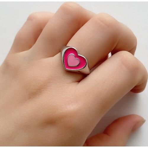 Gold Plated Stainless Steel Double Layer Love Heart Chunky Rings For Women Candy Color Ins Rings Waterproof Party Jewelry